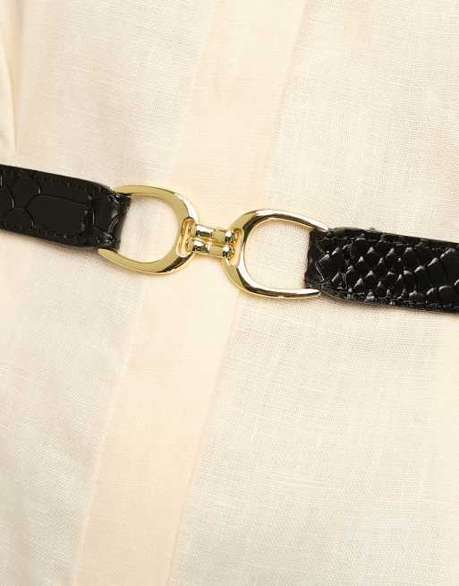 & Other Stories - Smalle leren riem met croc effect in zwart, 2 van 4
