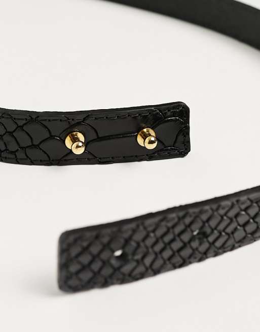 & Other Stories - Smalle leren riem met croc effect in zwart, 3 van 4