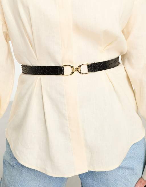 & Other Stories - Smalle leren riem met croc effect in zwart, 4 van 4