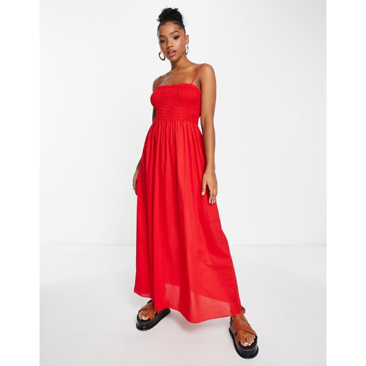 Other Stories smock detail cami midi dress in red ASOS