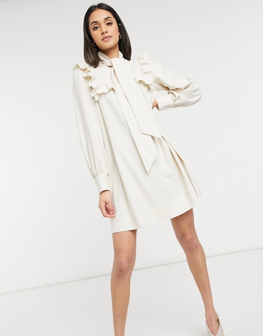 & Other Stories smock mini dress with ruffle detail in cream