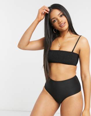 black smocked bandeau bikini