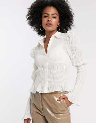 & Other Stories smocked frill hem shirt in white | ASOS