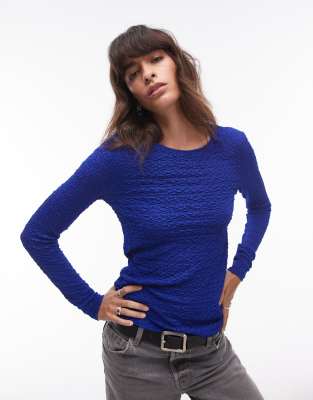 & Other Stories & Other Stories smocked jersey fitted top with long sleeves in cobalt blue