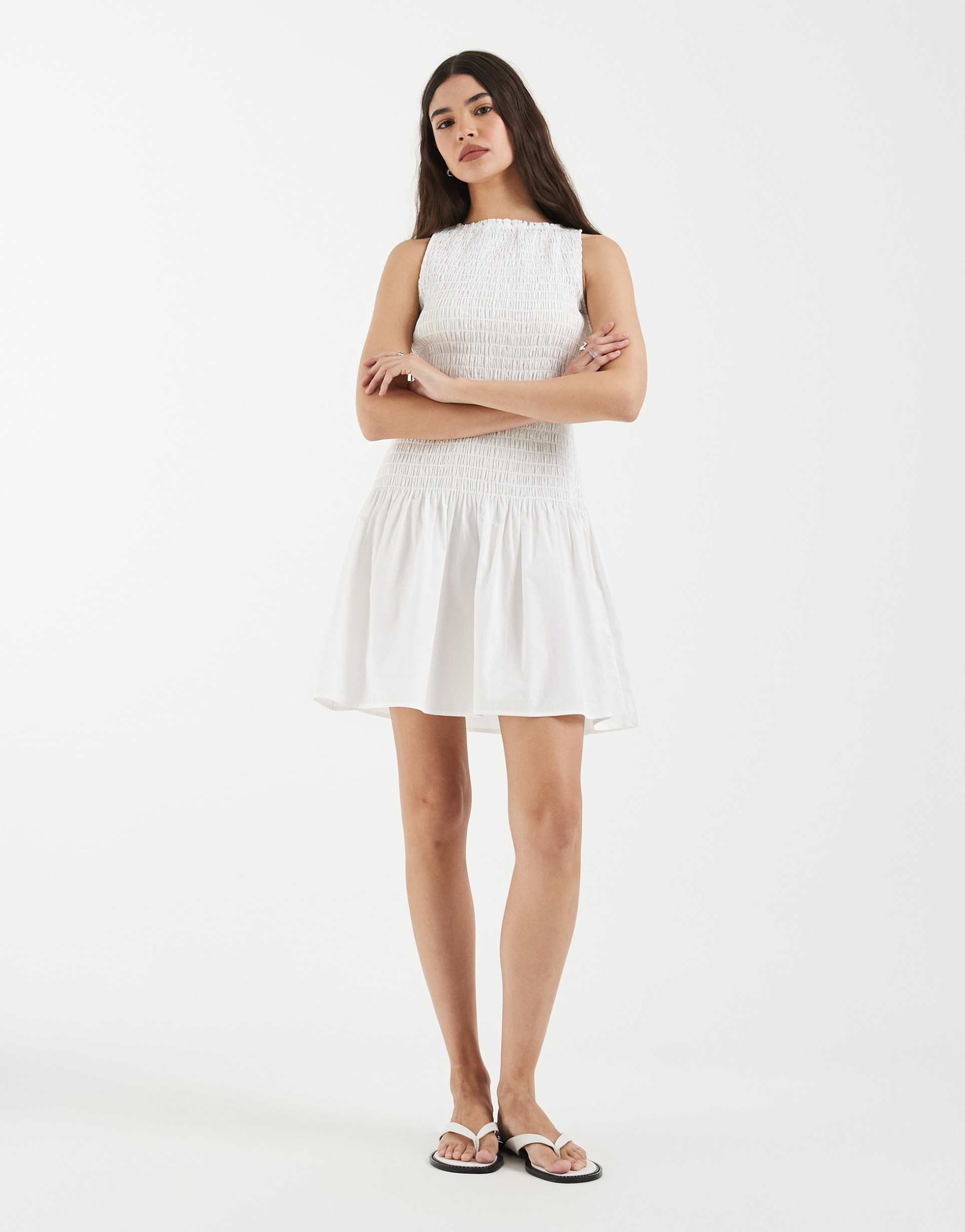 & other stories smocked pure cotton mini dress in white