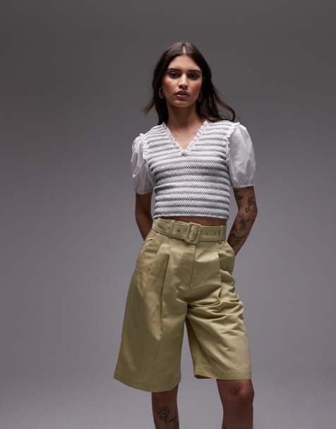 & Other Stories – Smörgul bermudashorts i linnemix och lång modell med skärp - view 1