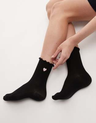 & Other Stories - Socken in Schwarz mit rosa Herzdetail