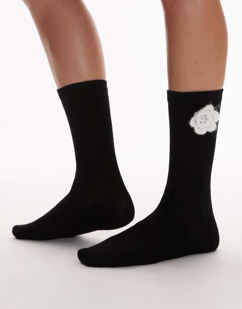 & Other Stories – Socken in Schwarz mit weißer Häkelblume - view 1