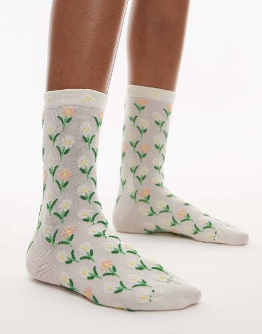 & Other Stories – Socken in Weiß mit Blumenstickerei