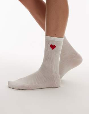 & Other Stories - Socken in Weiß mit roter Herzstickerei