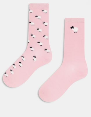 & Other Stories & Other Stories socks 2-pack with 3D sheep motif in pink