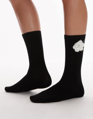 & Other Stories & Other Stories socks with white crochet flower in black