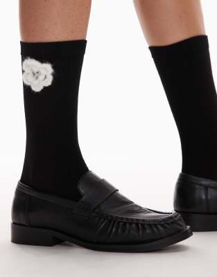 Shop & Other Stories Socks With White Crochet Flower In Black