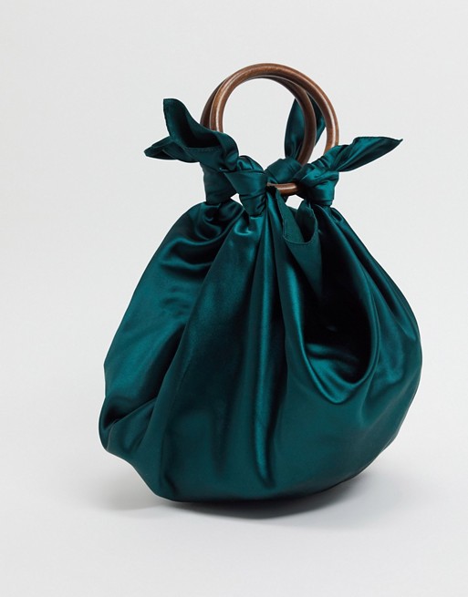 & Other Stories soft bag with wooden handles in green | ASOS
