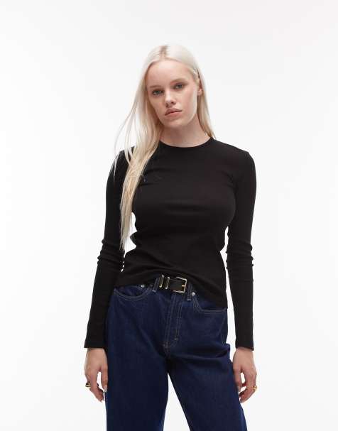 & Other Stories soft jersey rib long sleeve top in black - view 1