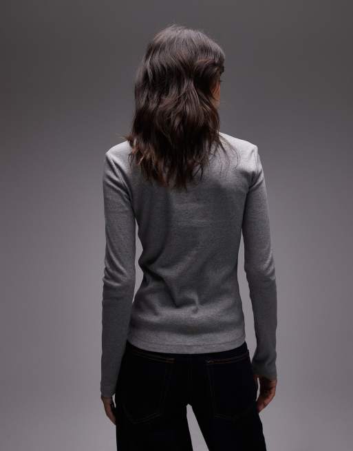 & Other Stories soft jersey rib long sleeve top in grey melange, 4 of 4