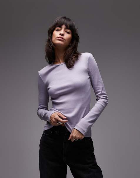 & Other Stories soft jersey rib long sleeve top in lilac - view 1