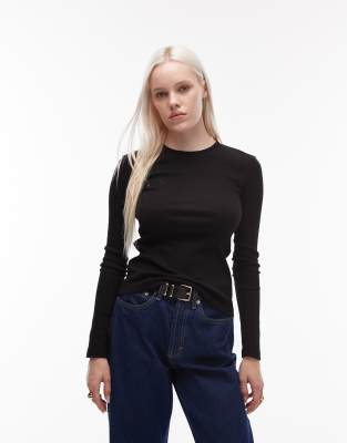 & Other Stories Soft Jersey Ribbed Long Sleeve Top In Black