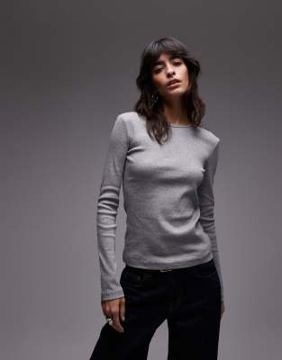 & Other Stories Soft Jersey Ribbed Long Sleeve Top In Gray