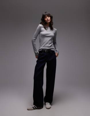 & Other Stories Soft Jersey Ribbed Long Sleeve Top In Gray