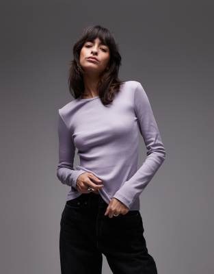 & Other Stories Soft Jersey Ribbed Long Sleeve Top In Purple