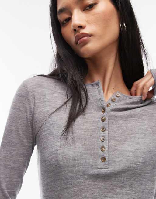 & Other Stories soft knitted henley top in grey melange, 2 of 4
