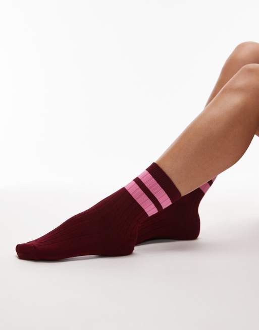 & Other Stories - Sokken in bordeauxrood met contrasterende roze boord