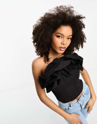 & Other Stories - Sort Bandeau-Top Med Strukturerede Flæser-Black
