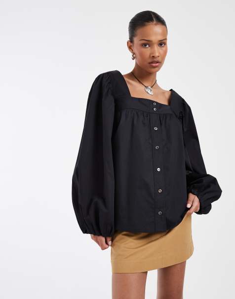 & Other Stories - Sort bluse med firkantet halsudskæring og knapper - view 1