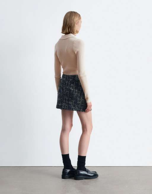 & Other Stories - Sort mininederdel i tweed af uldblandingsmateriale med blåtoner, 4 af 4
