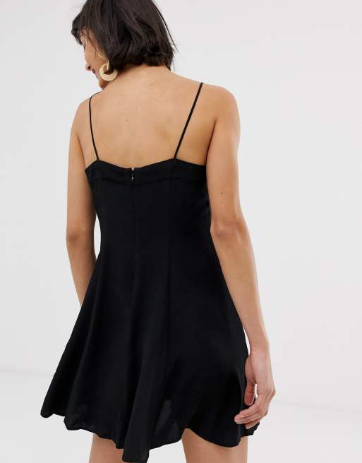 Black spaghetti 2025 strap skater dress