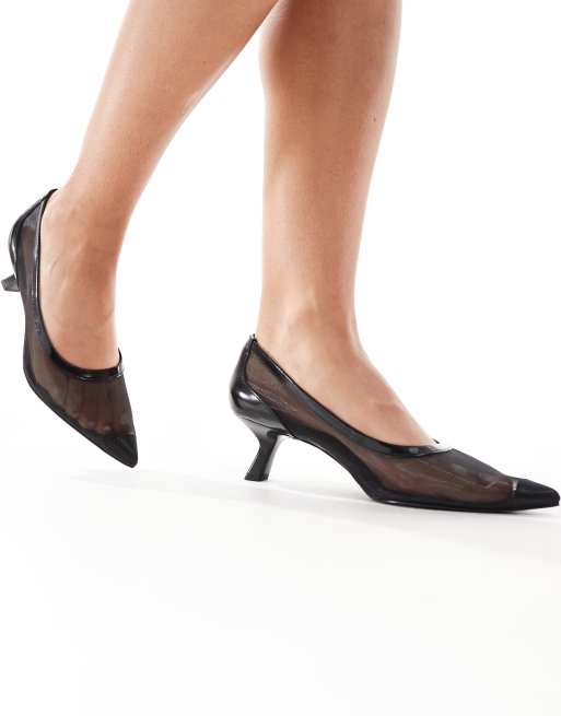& Other Stories – Spitze Pumps in Schwarz mit Netzstoff und Absatz