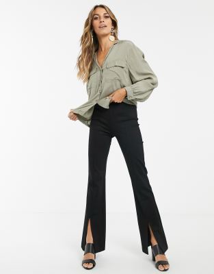 split front flared pants