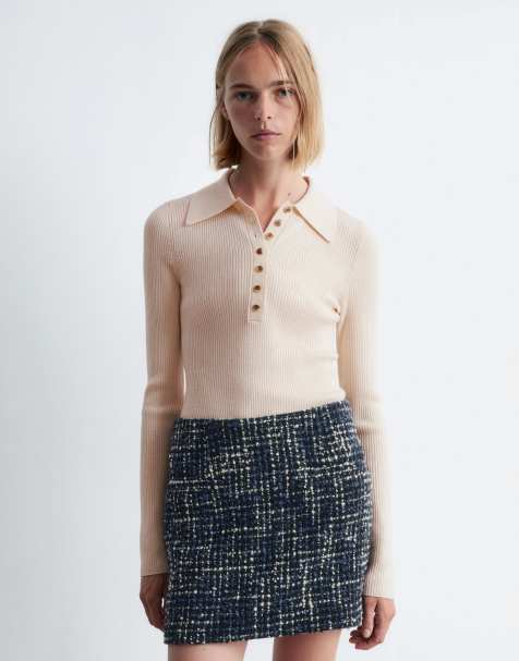 & Other Stories wool blend tweed mini skirt in blue black tone