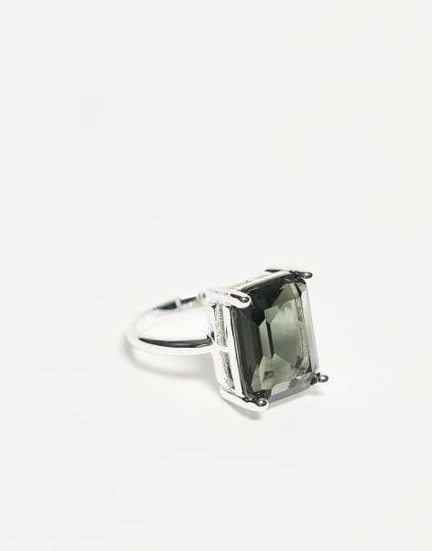 & Other Stories square green gem ring in silver - view 1
