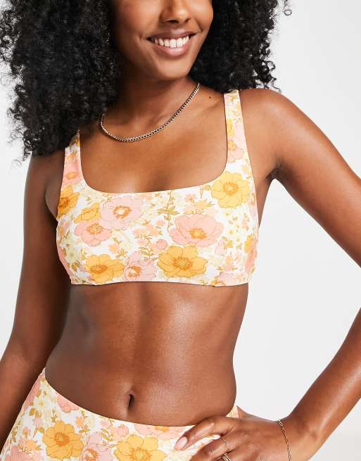 KHAKI GREY FLORAL Bralette Bikini Top - Khaki Grey Floral