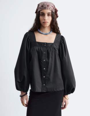 & Other Stories Square Neck Button Through Blouse In Black