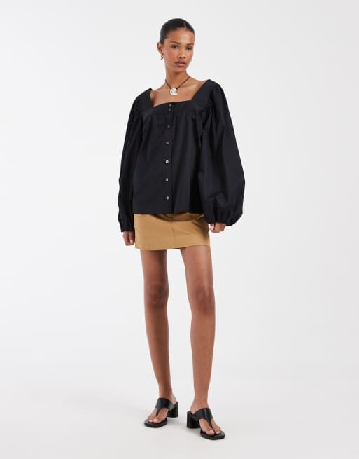 & Other Stories square neck button through blouse in black, 2 of 4