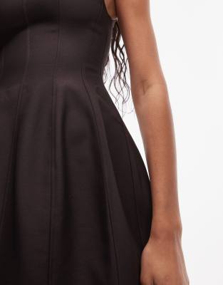 & Other Stories Square Neck Corset Waist Mini Dress with Full Hem in Brown