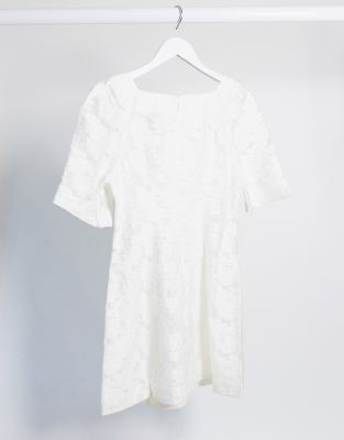 square neck white mini dress