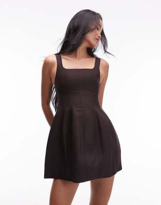 & Other Stories Square Neck Mini Dress With Full Hem In Brown