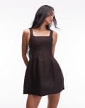 [Other Stories] & Other Stories square neck mini dress with full hem in brown 38 Brown