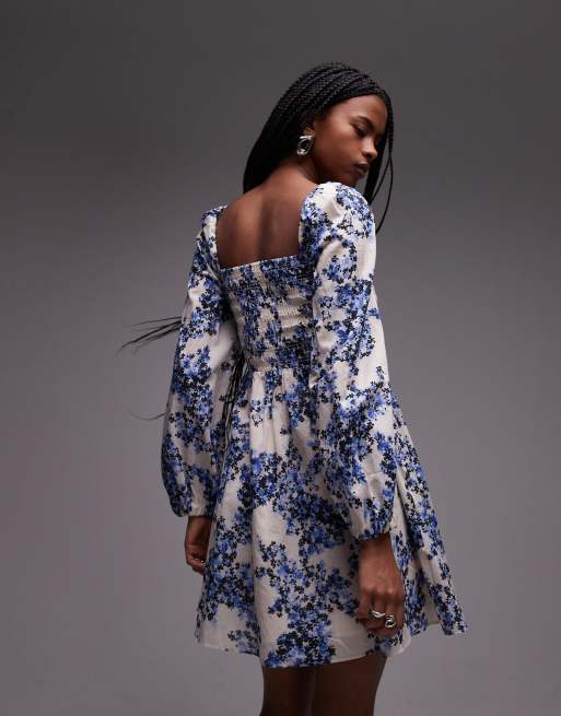 blue floral mini dress Navy Navy | Flare Short Sleeve Crew Neck Mini Dress