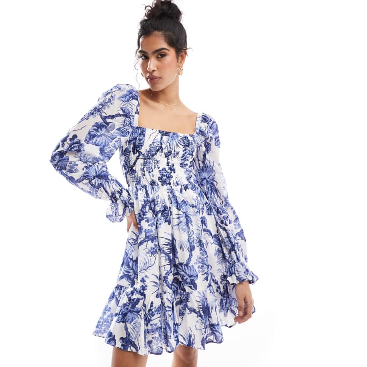 & Other Stories square neck ruche bodice mini dress with volume