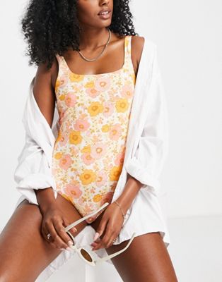 & Other Stories square neck swimsuit in 70's floral print - ASOS Price Checker