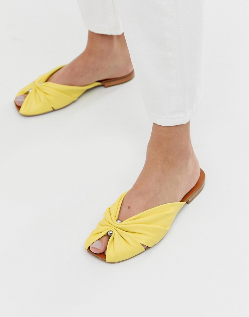 & Other Stories square toe gathered leather sandals in light yellow