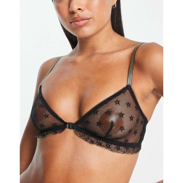  Other Stories star print mesh bralette in black