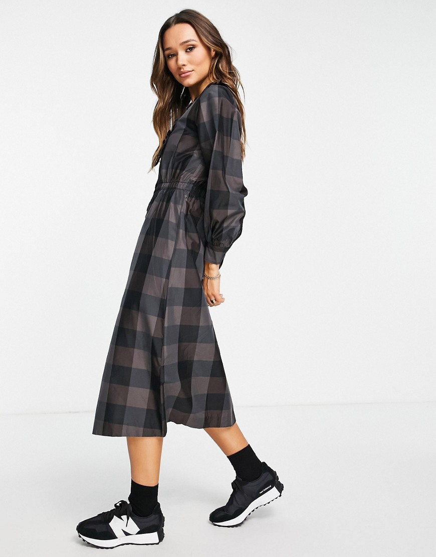 & Other Stories statement collar check dress in black and brown-Multi