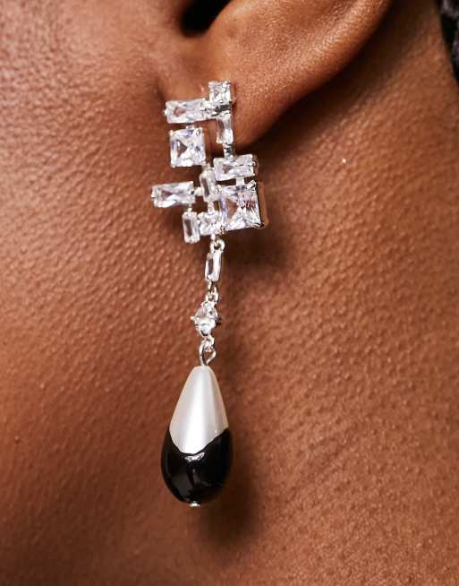 & Other Stories statement pendant earrings with faux pearl in silver