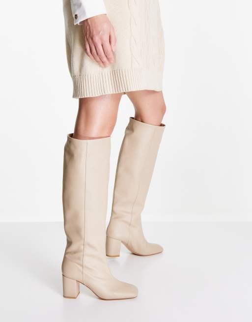 & Other Stories - Stivali al ginocchio di pelle beige con tacco, 4 di 4
